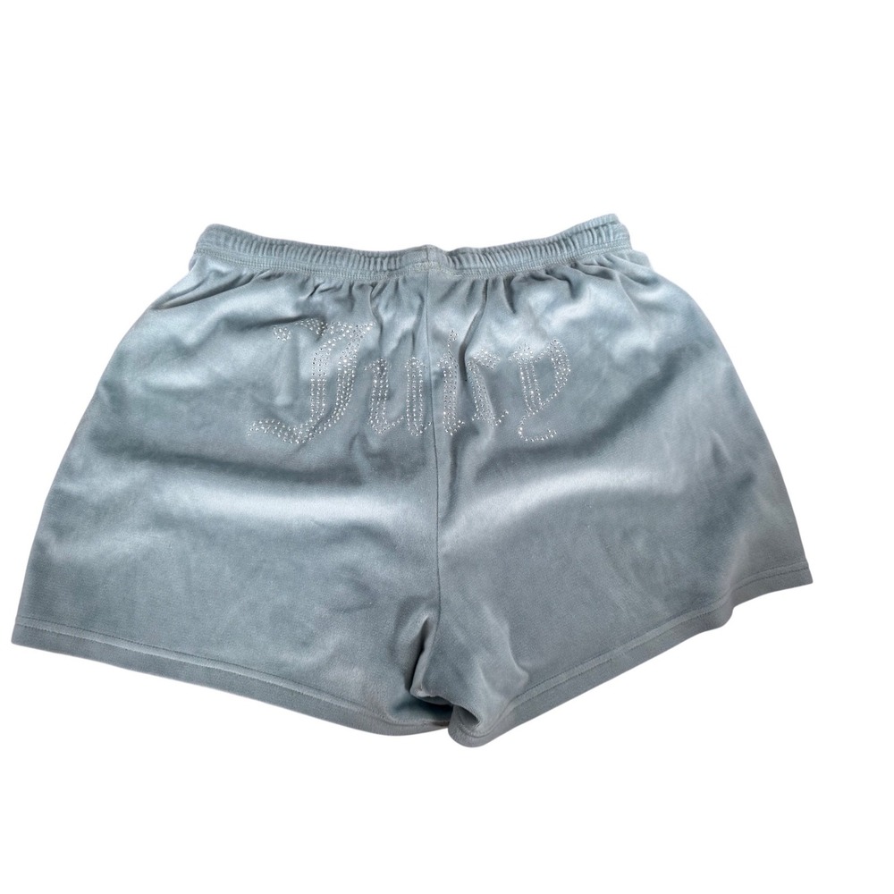 Juicy Couture bling spell out butt light blue velour lounge shorts